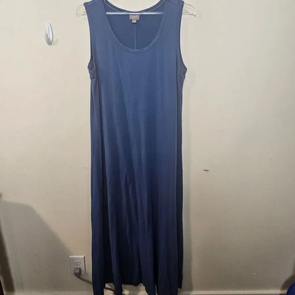J. Jill Long Cotton Sleeveless Tank Maxi Dress Blue Large Stretchy